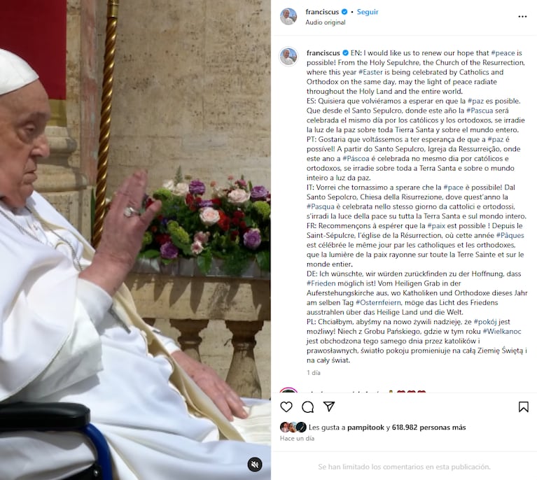 Foto: captura de pantalla de @franciscus