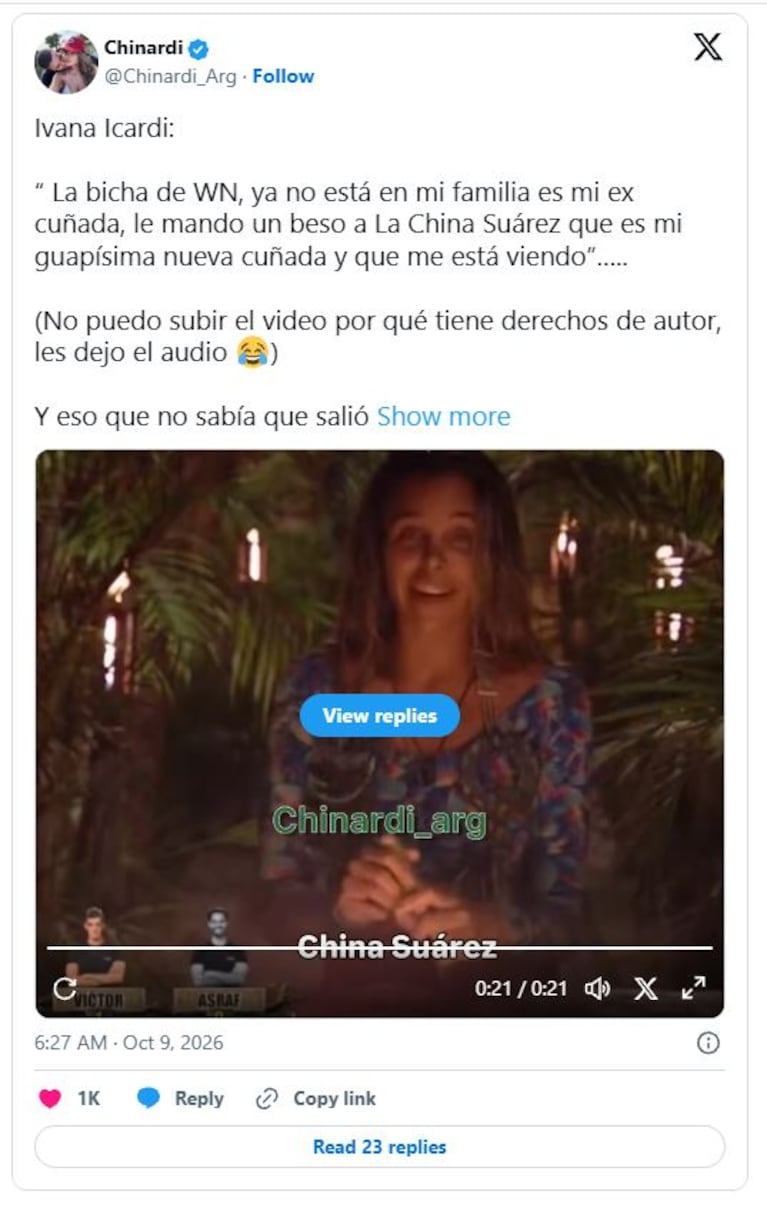 Foto: Captura de X (@Chinardi_Arg)