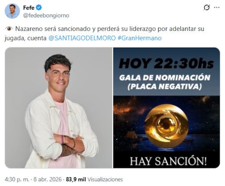 Foto: Captura de X (@fedeebongiorno)