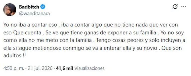 Foto: Captura de X (@wanditanara)
