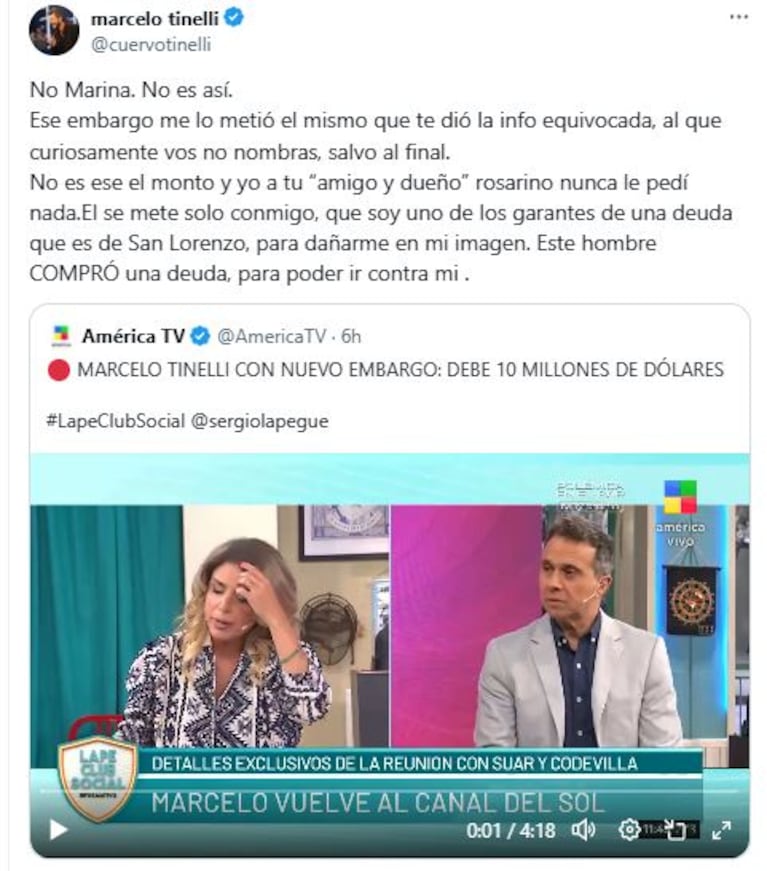 Foto: captura de X.com @cuervotinelli