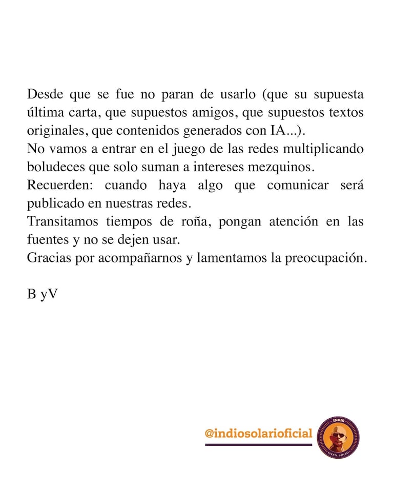(Foto: Instagram @indiosolarioficial)