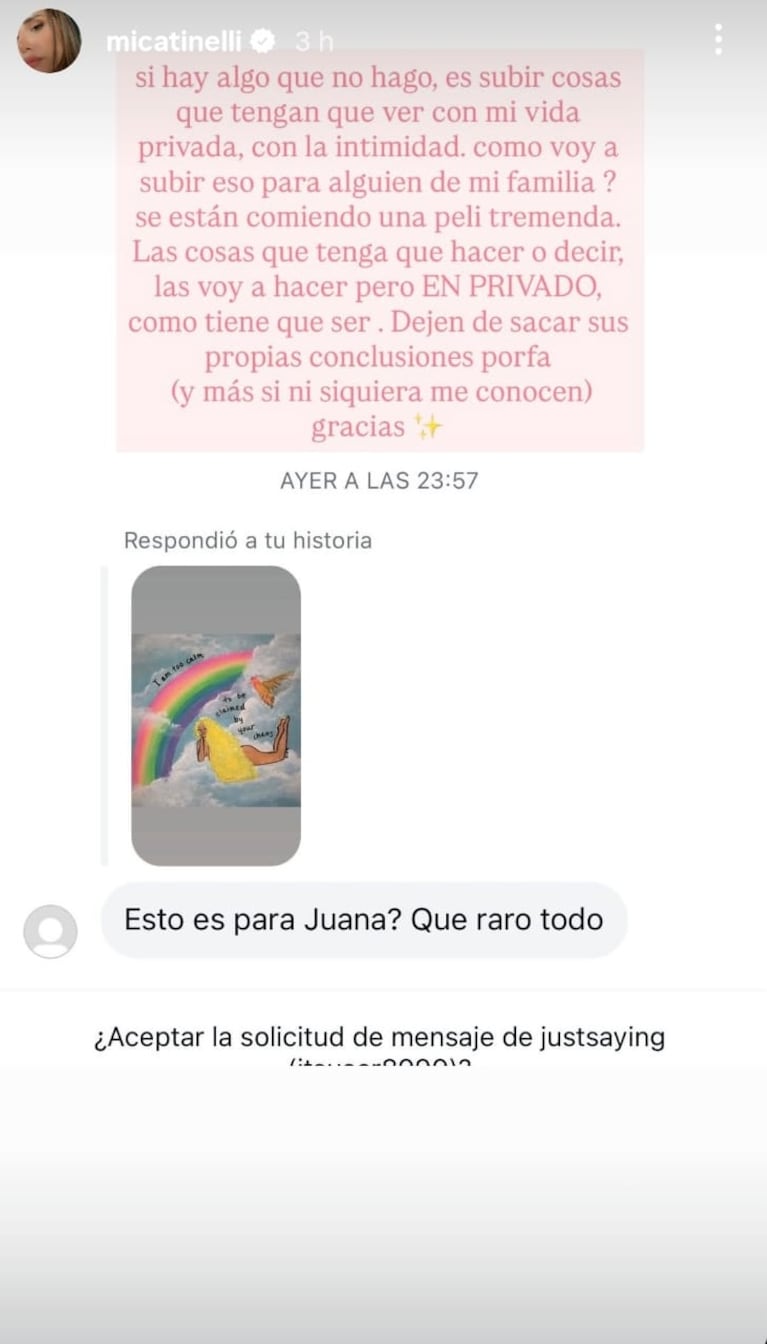 Fotos: Capturas de Instagram Stories (@micatinelli)