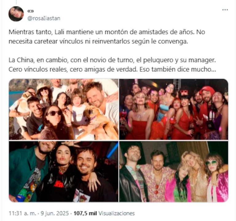 Fotos: posteos de X/Twitter de @rosaliastan