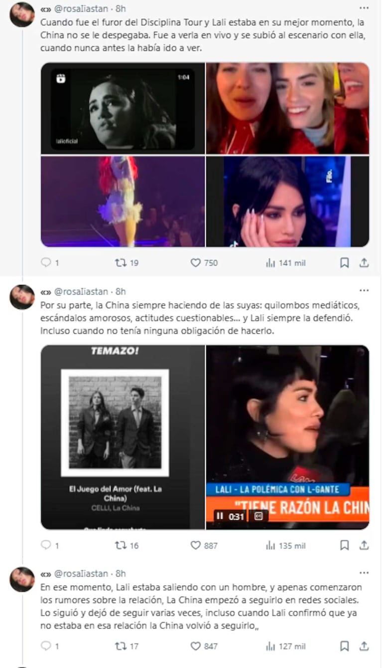 Fotos: posteos de X/Twitter de @rosaliastan