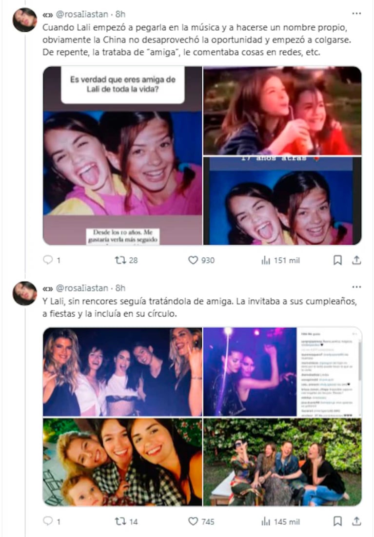 Fotos: posteos de X/Twitter de @rosaliastan