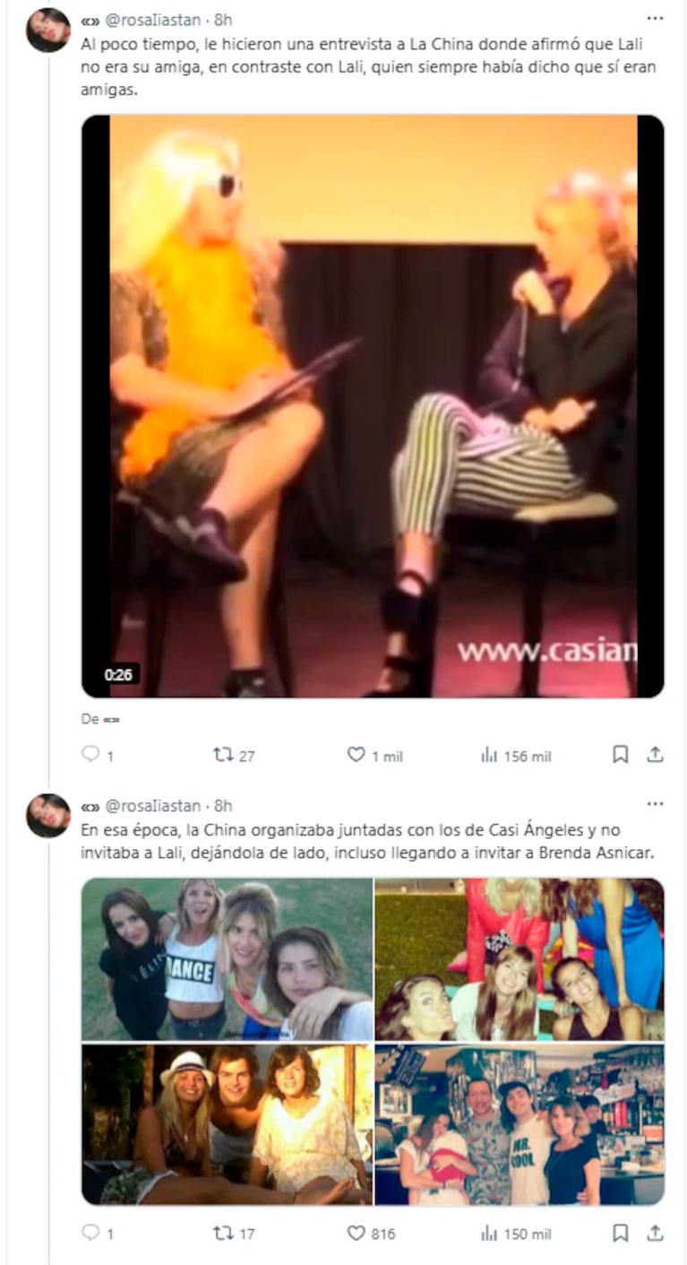 Fotos: posteos de X/Twitter de @rosaliastan
