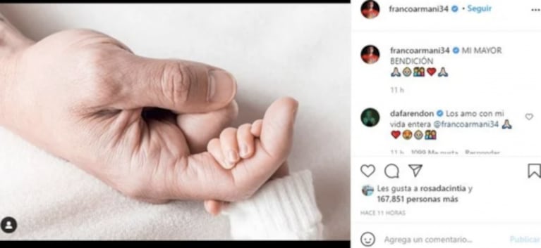 Franco Armani y su esposa le dieron la bienvenida a su primer hijo: "Mi mayor bendición"