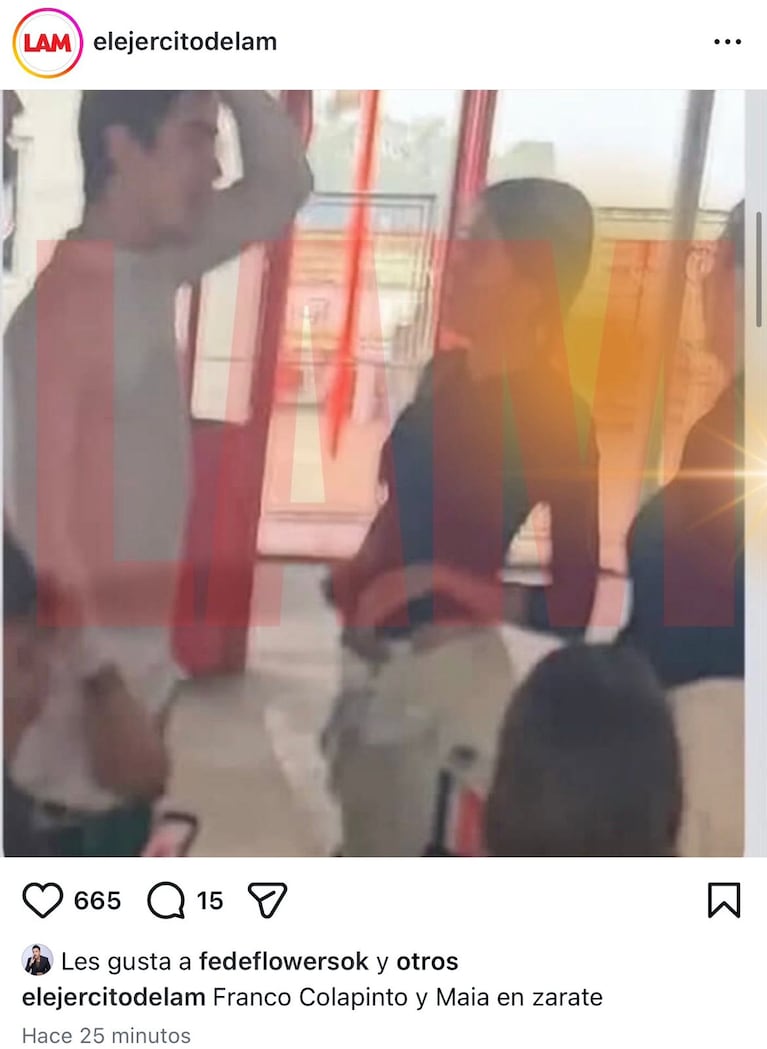 Franco Colapinto con Maia Reficco (Foto: captura de Instagram/@elejercitodelam).