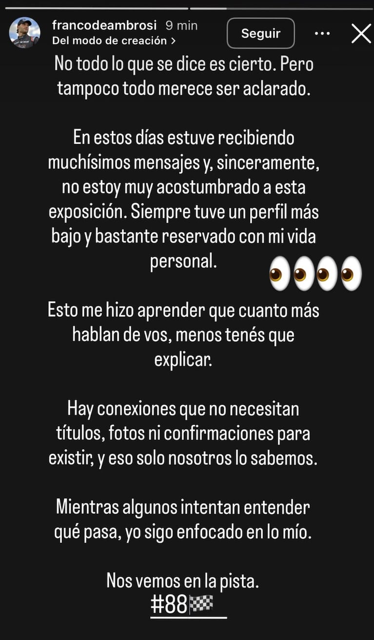 Franco Deambrosi, el supuesto amante de la China Suárez, publicó un descargo en sus redes sociales tras los rumores (Foto: captura de Instagram/@francodeambrosi).