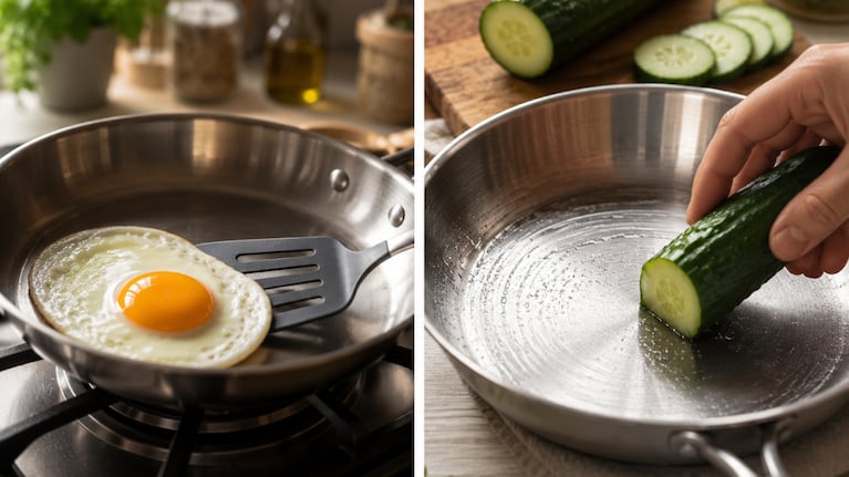 Frotar el sartén con un pepino: para qué sirve y por qué recomiendan hacerlo antes de cocinar este alimento. Foto: IA