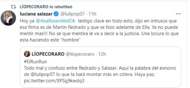 Fuerte acusación de Martín Redrado luego de que Luciana Salazar expusiera su pedido de disculpas: "No es mi firma"