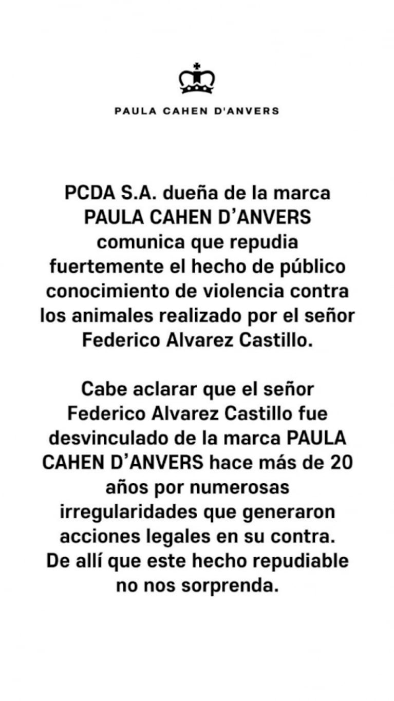 Fuerte comunicado de la marca fundada por la exmujer de Álvarez Castillo: "Este hecho repudiable no nos sorprende"
