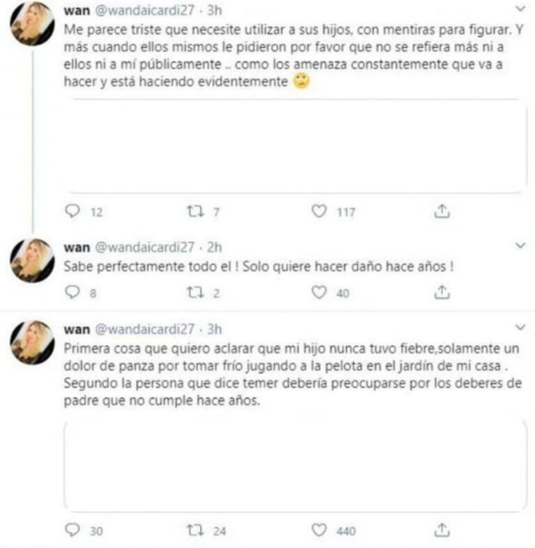 Fuerte contraataque de Wanda Nara a Maxi López, tras afirmar que su hijo tuvo fiebre: "Es mentira; usa a los chicos"