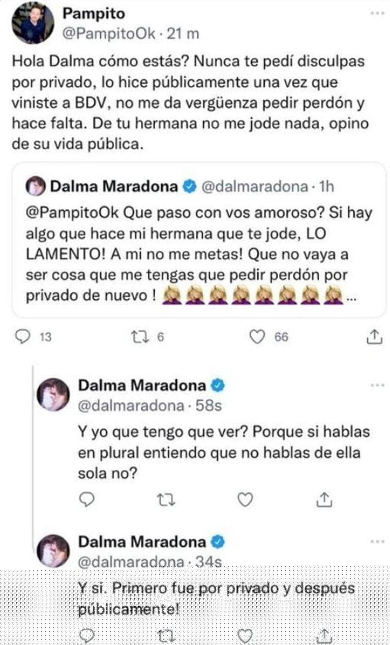 Fuerte cruce de Dalma Maradona y Pampito tras sus críticas a Gianinna: "¿Qué pasó con vos?"