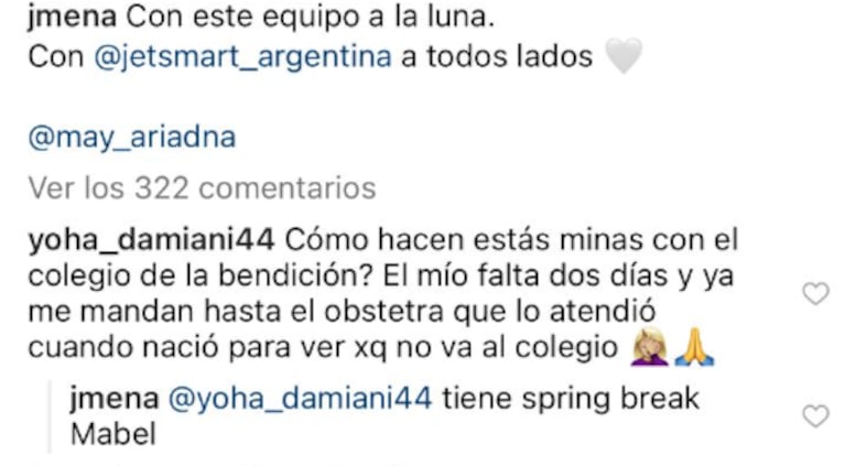 Fuerte cruce de Jimena Barón con una usuaria que la cuestionó por llevar a su hijo a Brasil: “¿Y el colegio?”