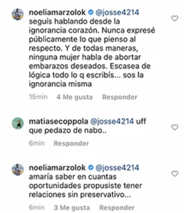 Fuerte cruce de Noelia Marzol con un seguidor que le pidió que aborte a su hijo: "Sos la ignorancia misma"