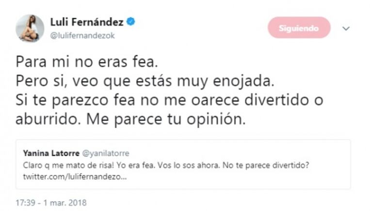 Fuerte cruce de Yanina Latorre con Luli Fernández en Twitter: "Vos trabajás de leer posteos en Instagram"