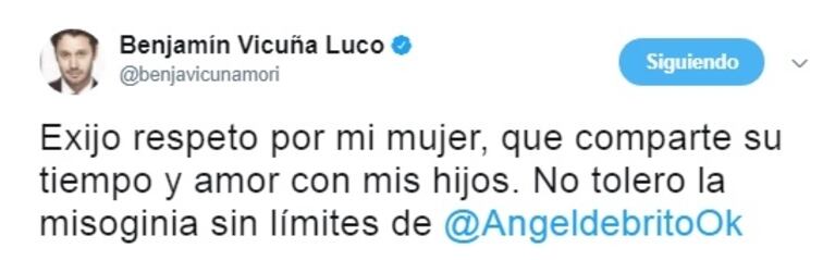 Fuerte cruce en Twitter de Benjamín Vicuña con Ángel de Brito por la China Suárez: "No tolero la misoginia sin límites"