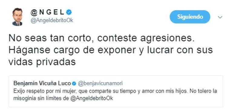 Fuerte cruce en Twitter de Benjamín Vicuña con Ángel de Brito por la China Suárez: "No tolero la misoginia sin límites"