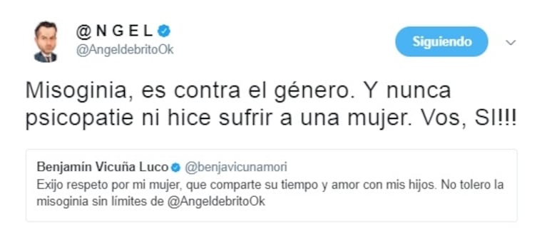 Fuerte cruce en Twitter de Benjamín Vicuña con Ángel de Brito por la China Suárez: "No tolero la misoginia sin límites"