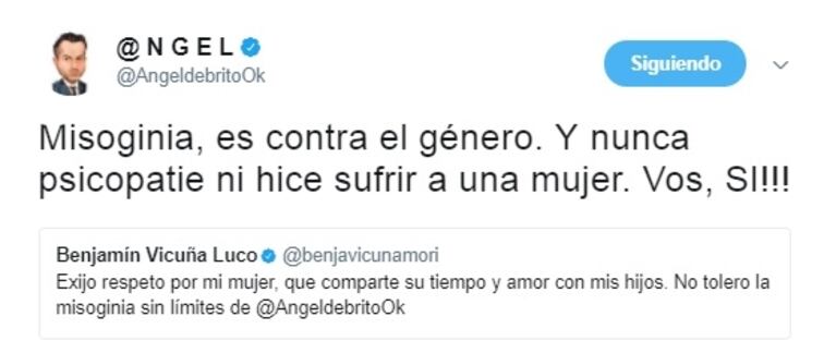 Fuerte cruce en Twitter de Benjamín Vicuña con Ángel de Brito por la China Suárez: "No tolero la misoginia sin límites"