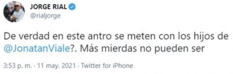 Fuerte defensa de Rial a Jonatan Viale por las críticas que recibió por el contagio de Covid-19 de sus hijos: "Más mier... no pueden ser"
