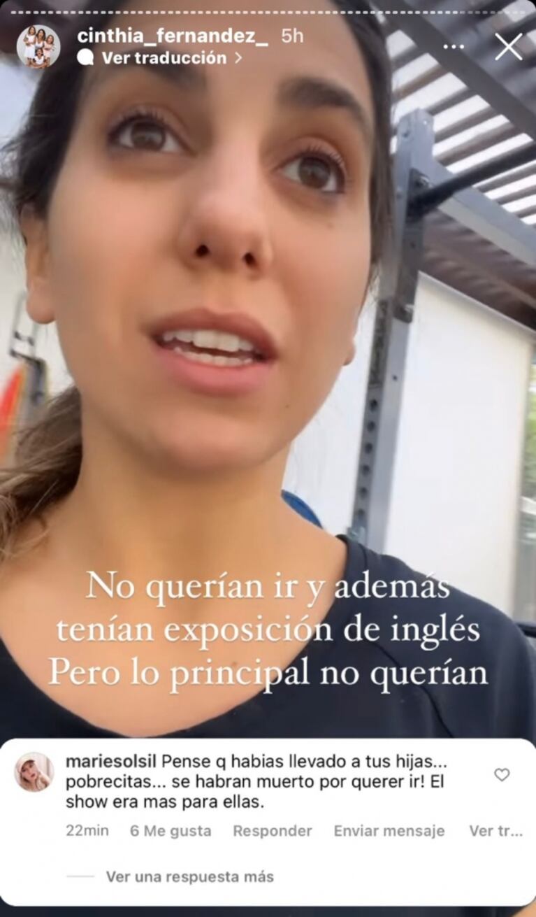 Fuerte descargo de Cinthia Fernández tras recibir críticas por ir al show de Tini Stoessel