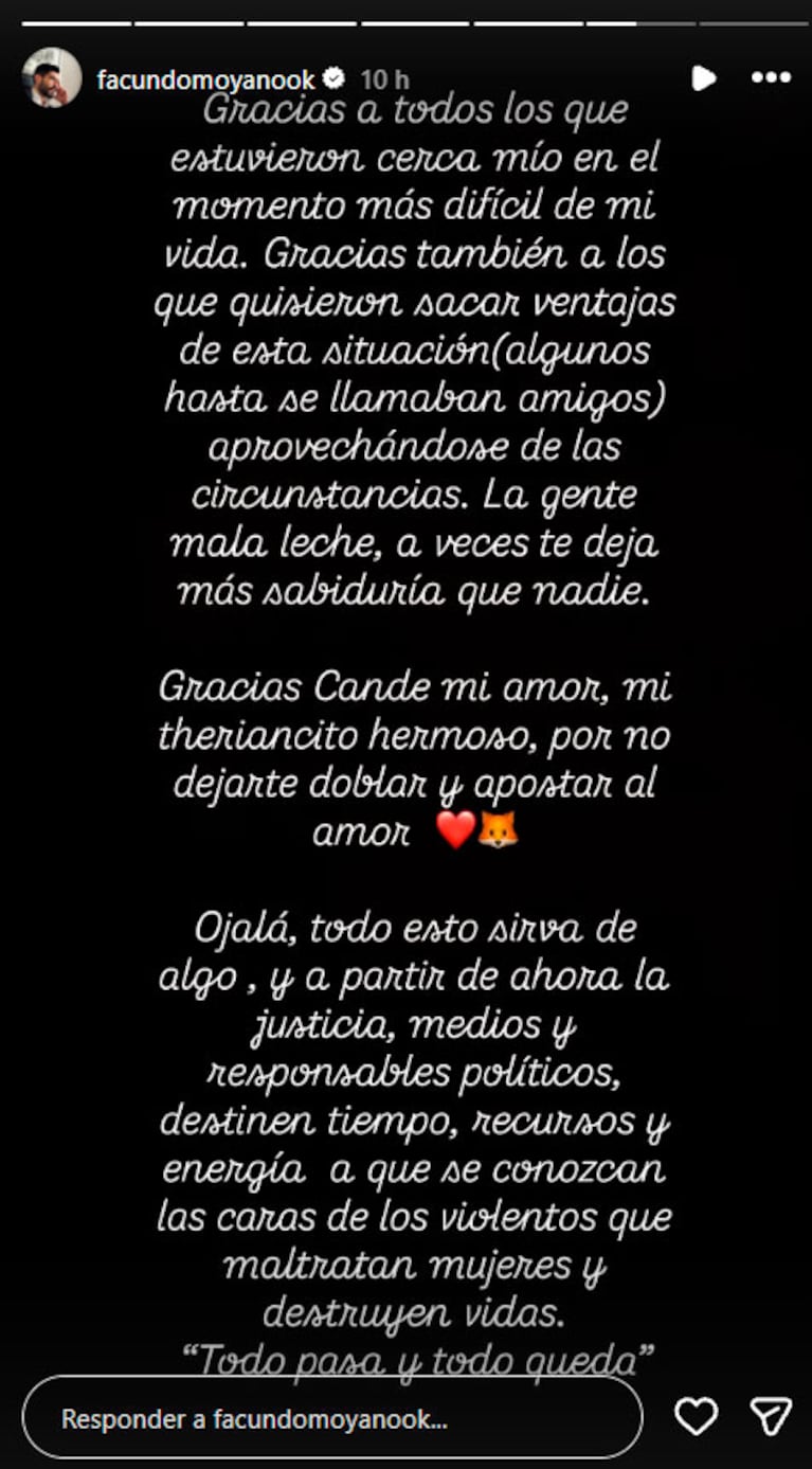 Fuerte descargo de Facundo Moyano (captura de Instagram)
