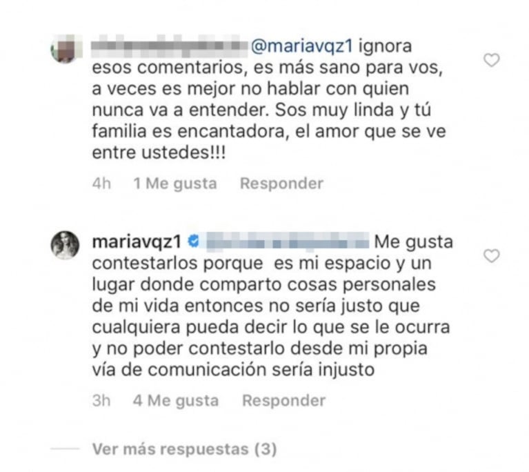 Fuerte descargo de María Vázquez ante comentarios en Instagram criticándola por una supuesta delgadez extrema