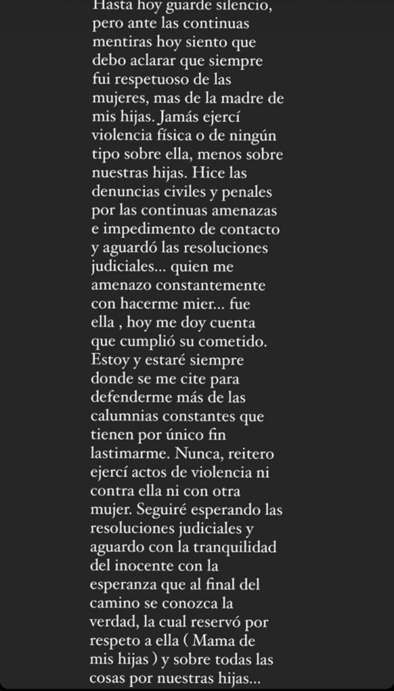 Fuerte descargo de Matías Defederico tras la grave acusación de Cinthia Fernández: "Jamás ejercí violencia sobre ella, menos sobre nuestras hijas"