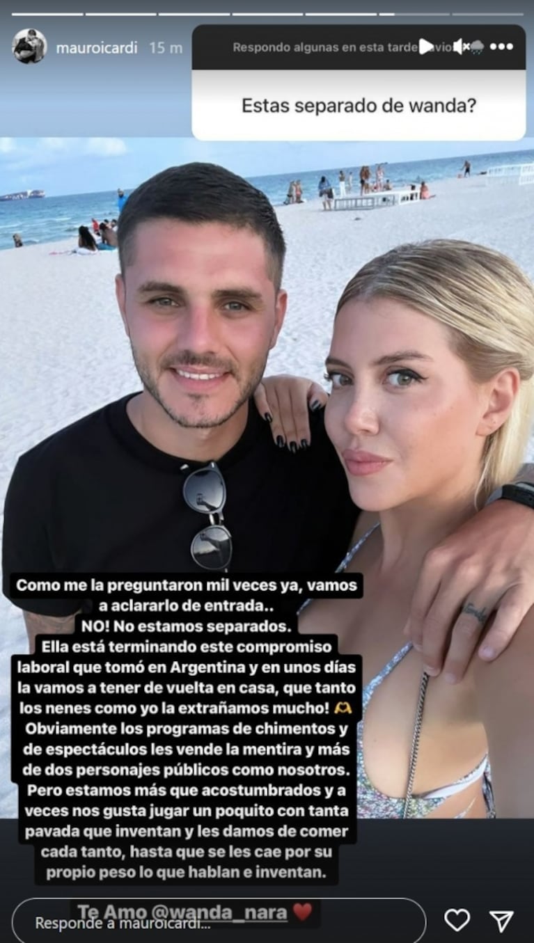 Fuerte descargo de Mauro Icardi cuando le preguntaron si está separado de Wanda Nara