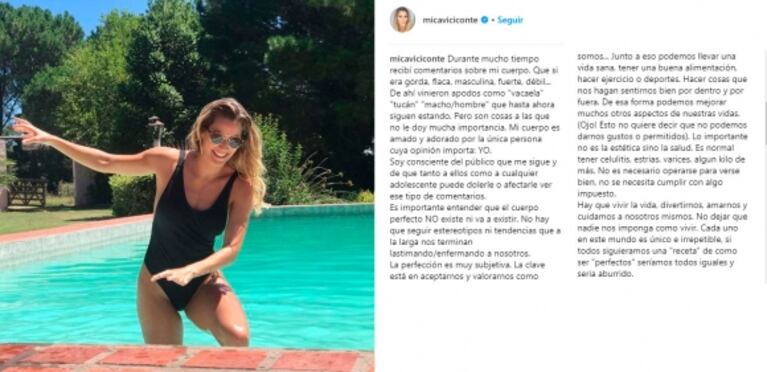 Fuerte descargo de Mica Viciconte por las absurdas críticas a su cuerpo: "No hay que seguir estereotipos"