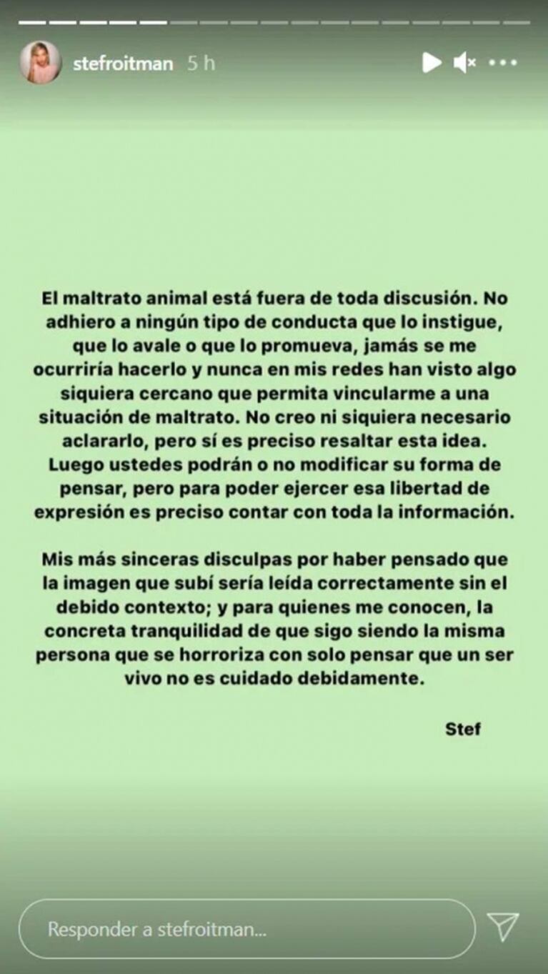 Fuerte descargo de Stefi Roitman tras ser acusada de maltratar a un cocodrilo: "Es preciso contar con toda la información"