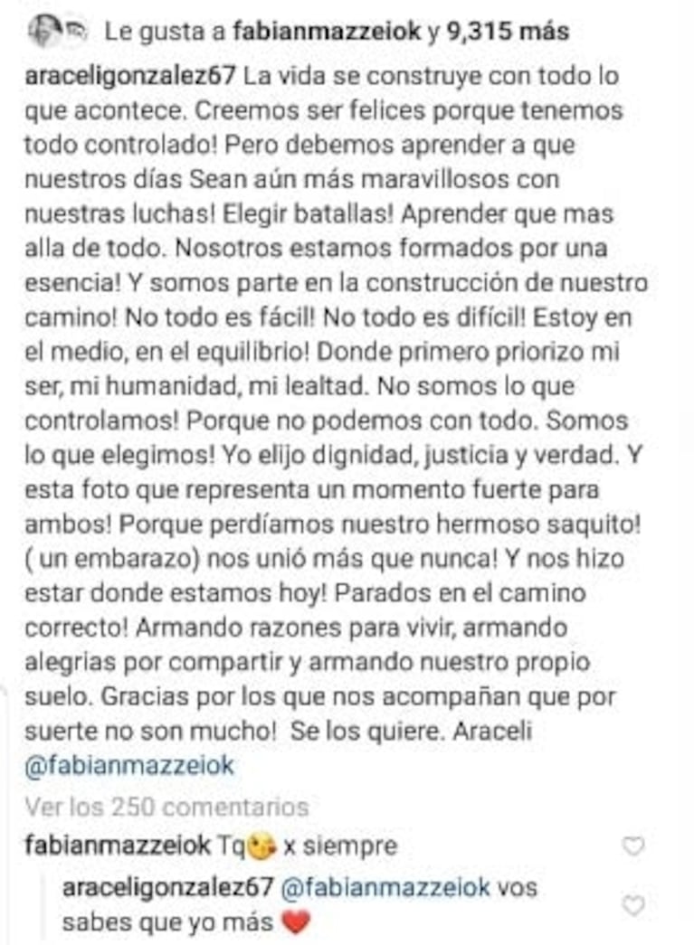 Fuerte foto-recuerdo de Araceli González del momento en el que perdió un embarazo con Fabián Mazzei
