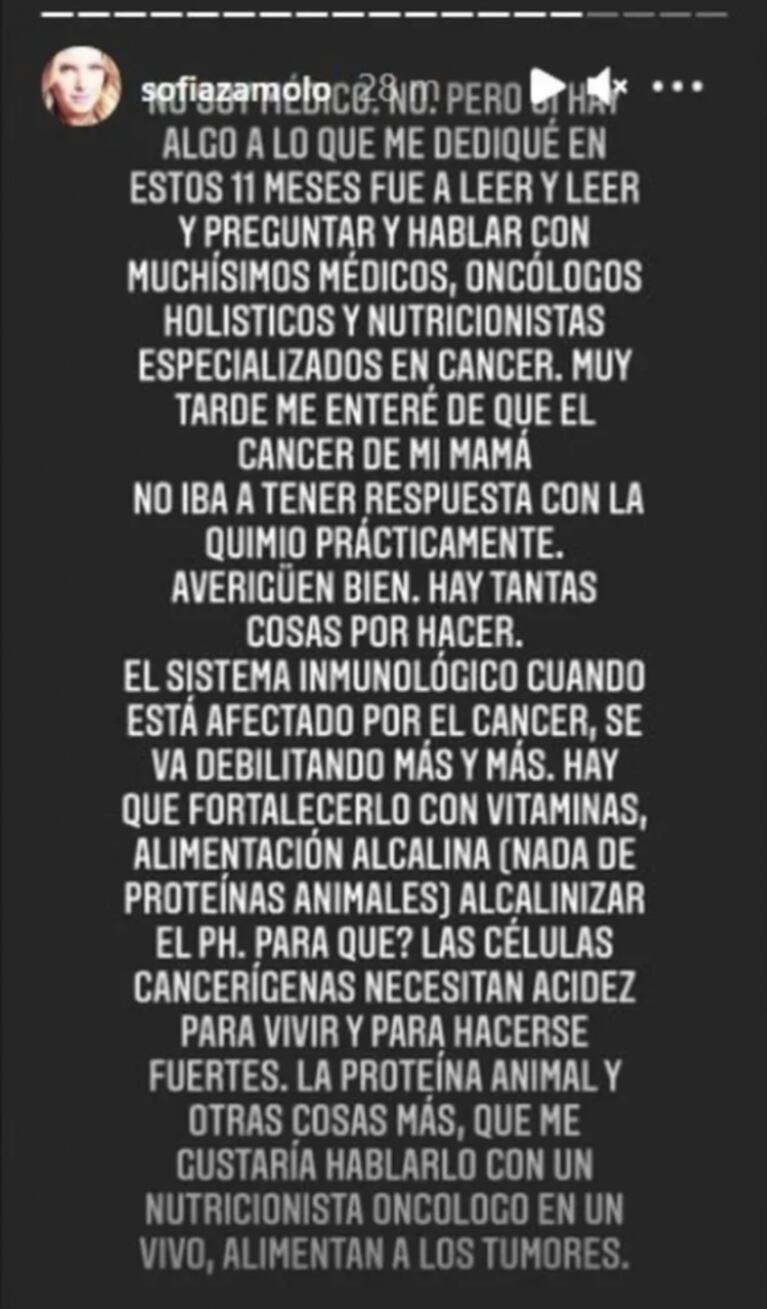 Fuerte frase de Sofía Zámolo contra la medicina, tras la muerte de su mamá: "Hoy sé tantas cosas que no hubiésemos hecho"