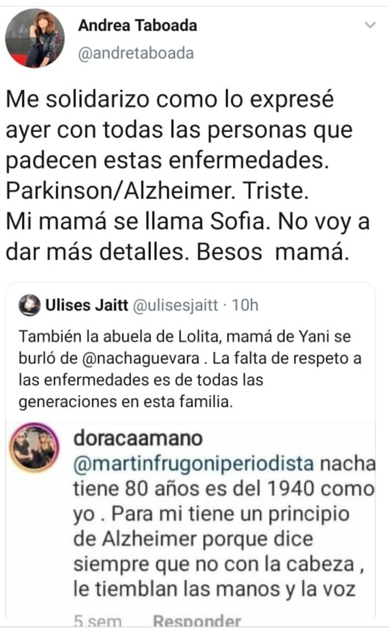 Fuerte mensaje de Andrea Taboada, en medio de la guerra de Yanina Latorre con Ulises Jaitt: reveló que su mamá sufre una enfermedad neurodegenerativa