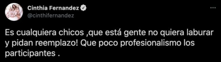 Fuerte mensaje de Cinthia Fernández contra los que piden reemplazo en La Academia: "No quieren laburar"