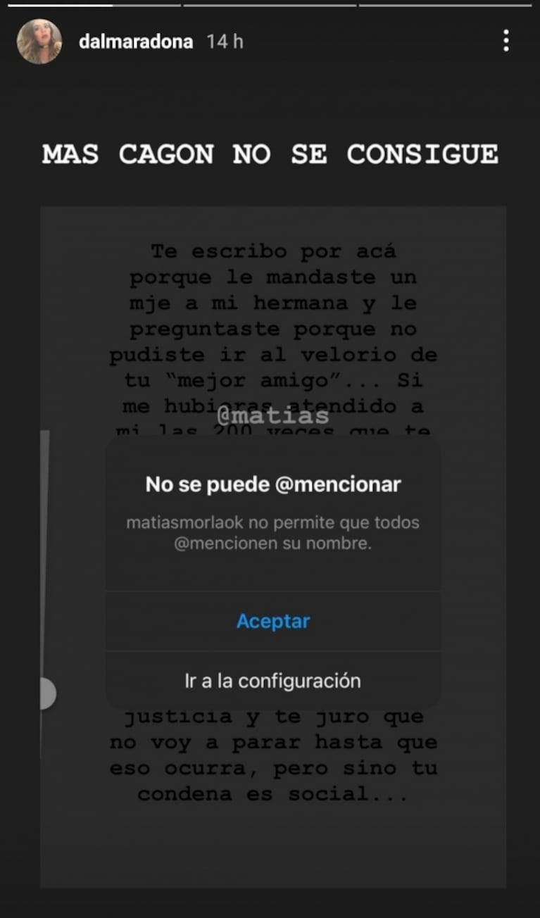 Fuerte mensaje de Dalma Maradona a Matías Morla, tras impedirle ir al velorio de Diego: "La gente te gritaba asesino"