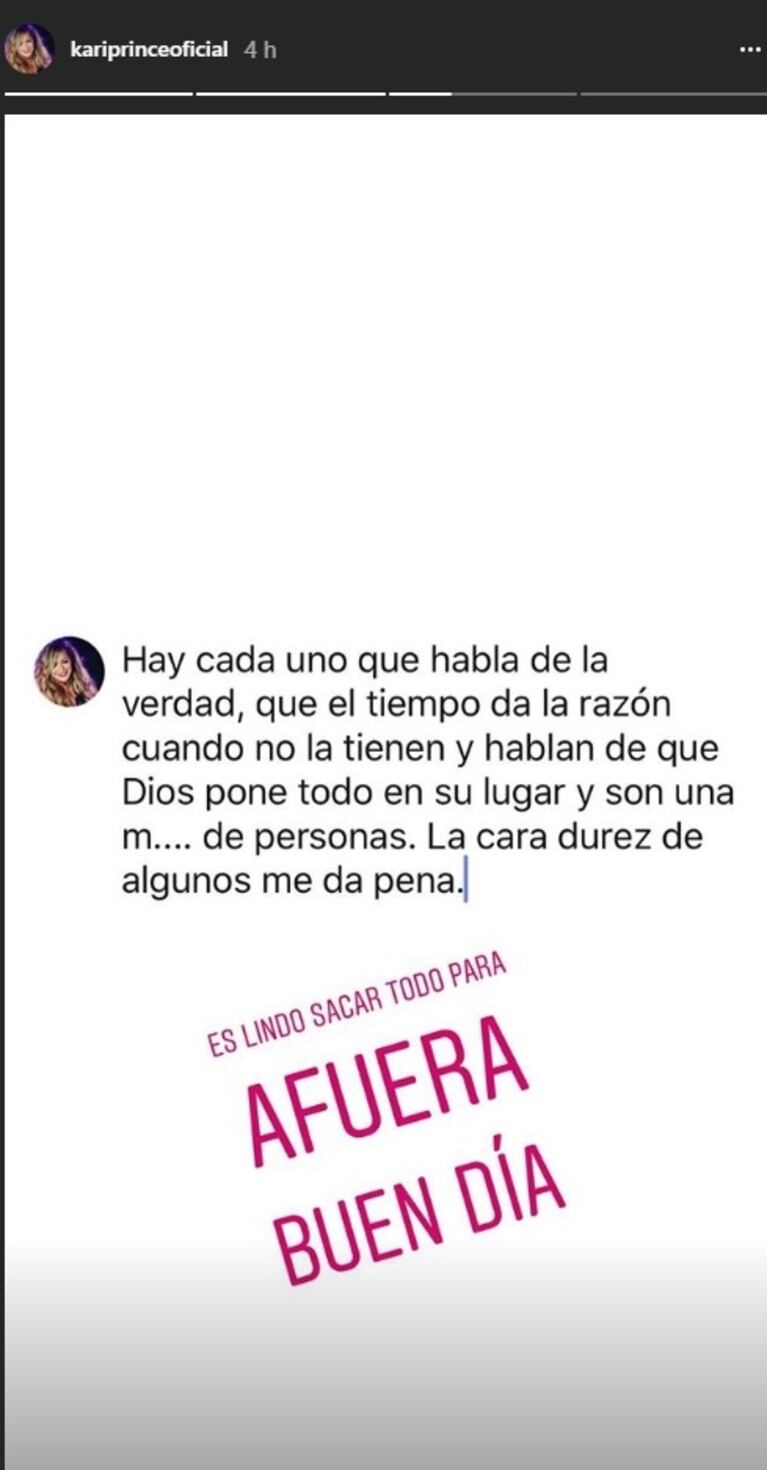 Fuerte mensaje de La Princesita Karina en Instagram Stories: "La caradurez de algunos me da pena"