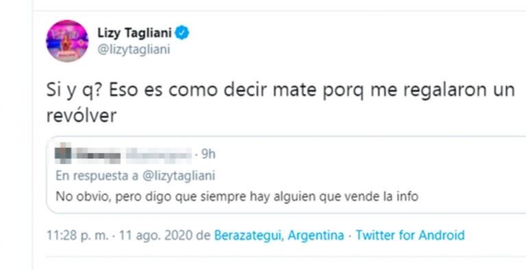 Fuerte mensaje de Lizy Tagliani contra Nicolás Magaldi por contar que la hija de Nicole Neumann tenía coronavirus: "Es un delito"