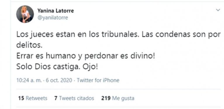 Fuerte mensaje de Yanina Latorre tras el careo de Nacha Guevara con Lola: "Solo Dios castiga"
