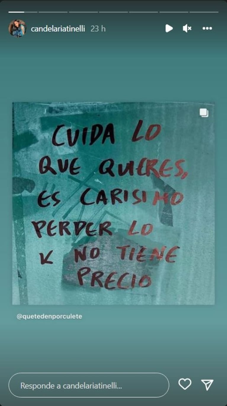 Fuerte posteo de Cande Tinelli en medio de su separación de Coti Sorokin: "Cuida lo que quieres"