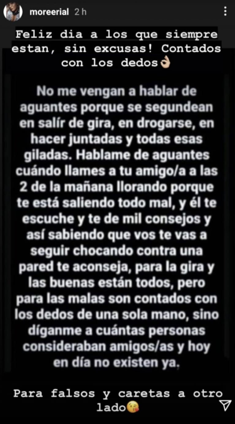 Fuerte posteo de More Rial por el Día del Amigo tras sus dichos contra Silvia D'Auro: "Falsos a otro lado" 