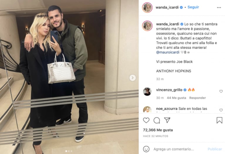 Fuerte posteo de Wanda Nara a Mauro Mauro Icardi tras el escándalo: "El amor es pasión y obsesión"