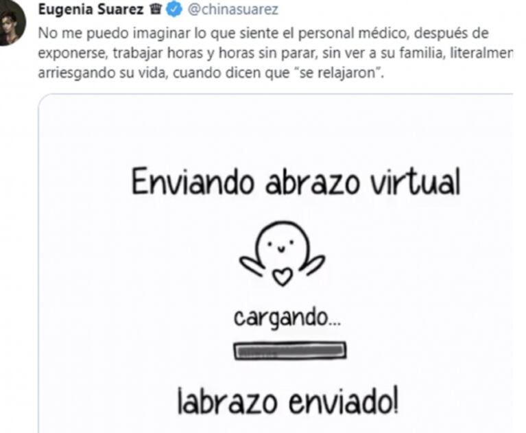 Fuerte reacción de China Suárez ante los dichos de Alberto Fernández sobre la "relajación" del sistema sanitario”: "No puedo imaginar lo que sienten los médicos"