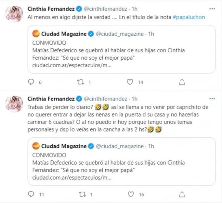 Fuerte reacción de Cinthia Fernández tras el llanto de Matías Defederico: "Al menos en algo dijiste la verdad"