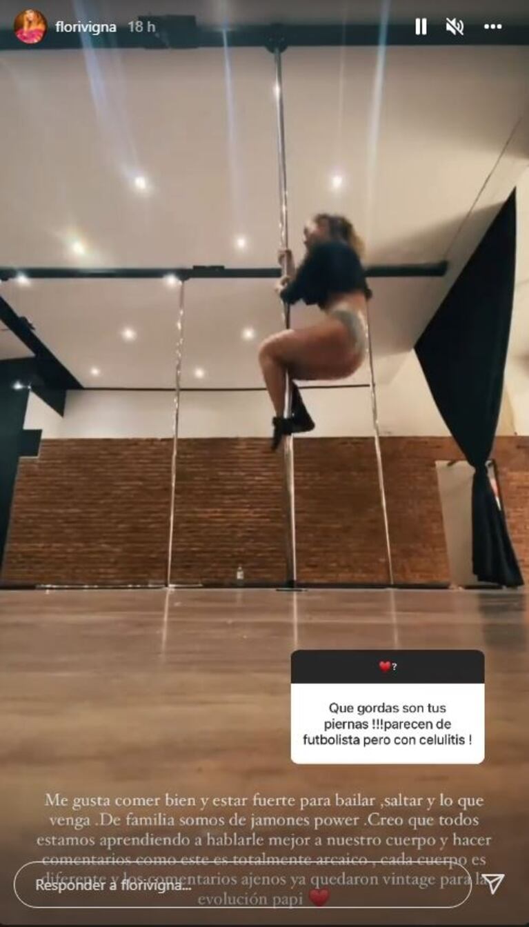 Fuerte reacción de Flor Vigna con un seguidor que criticó su cuerpo: "Papi, esos comentarios quedaron vintage"