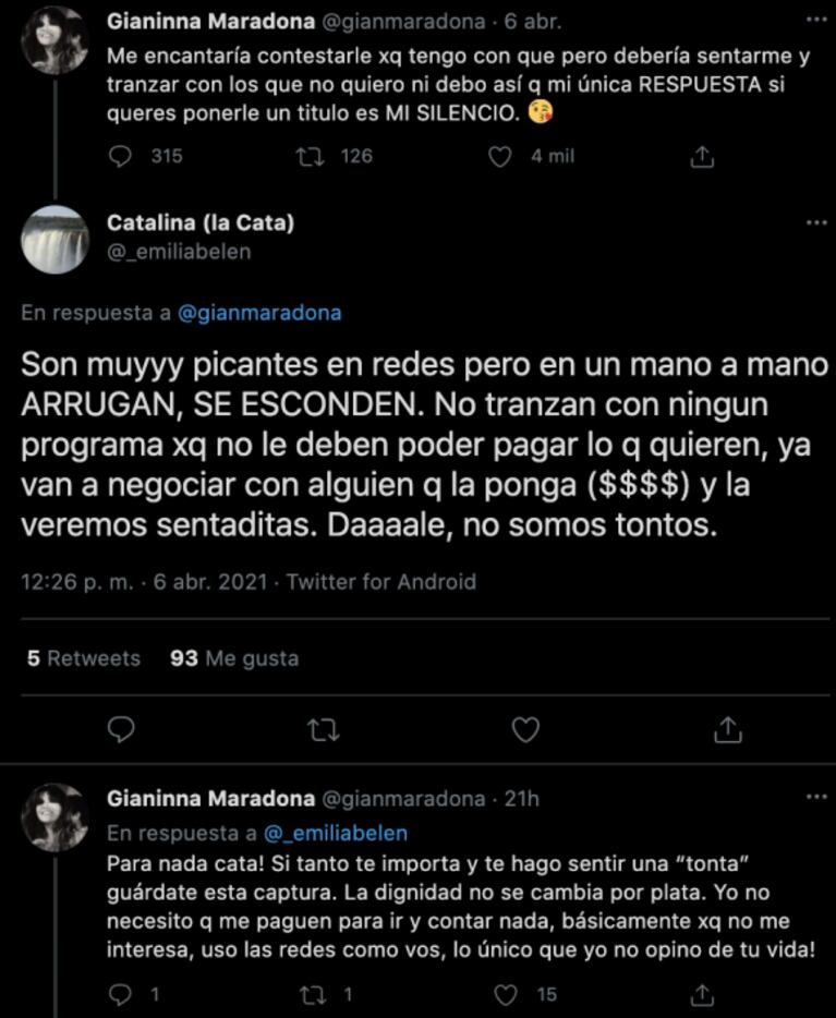 Fuerte reacción de Gianinna Maradona cuando le dijeron que se hace la "picante" en redes: "Yo no necesito que me paguen para contar nada"
