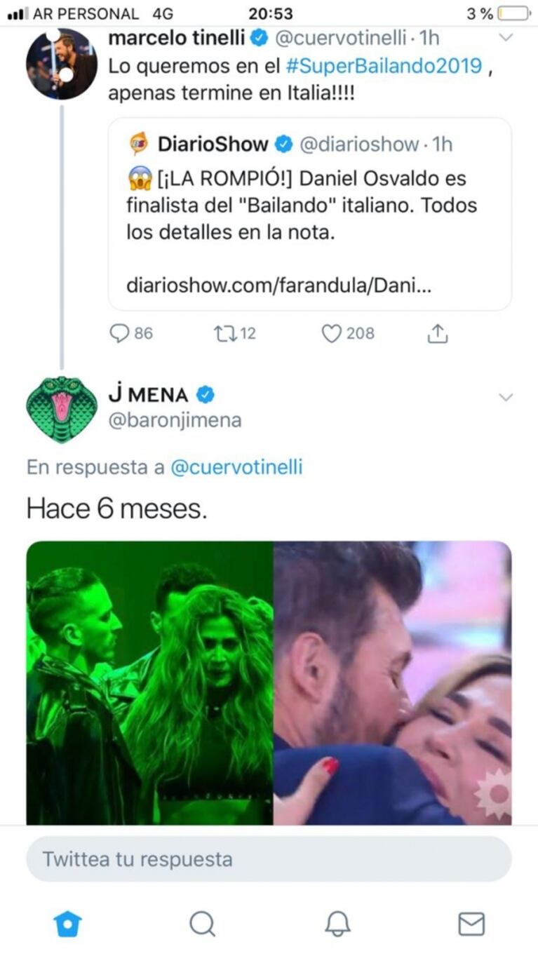 Fuerte reacción de Jimena Barón, luego de que Marcelo Tinelli invitara a Daniel Osvaldo al Súper Bailando